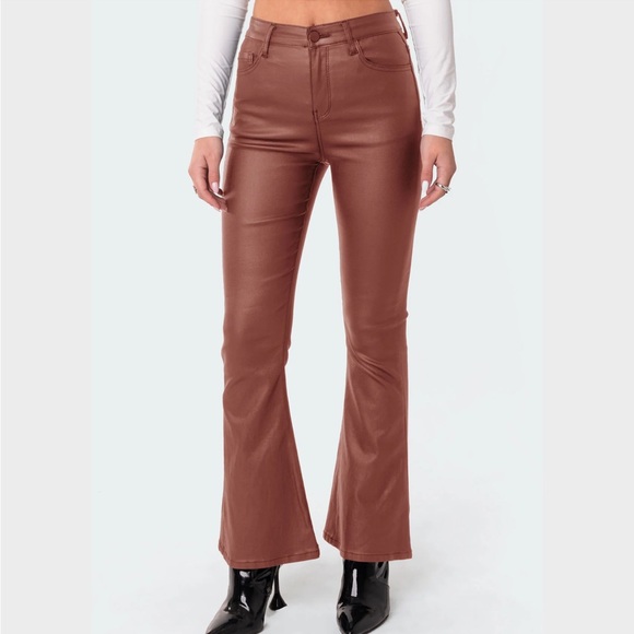 Edikted Pants - EDIKTED Flare Faux Leather Pants - medium